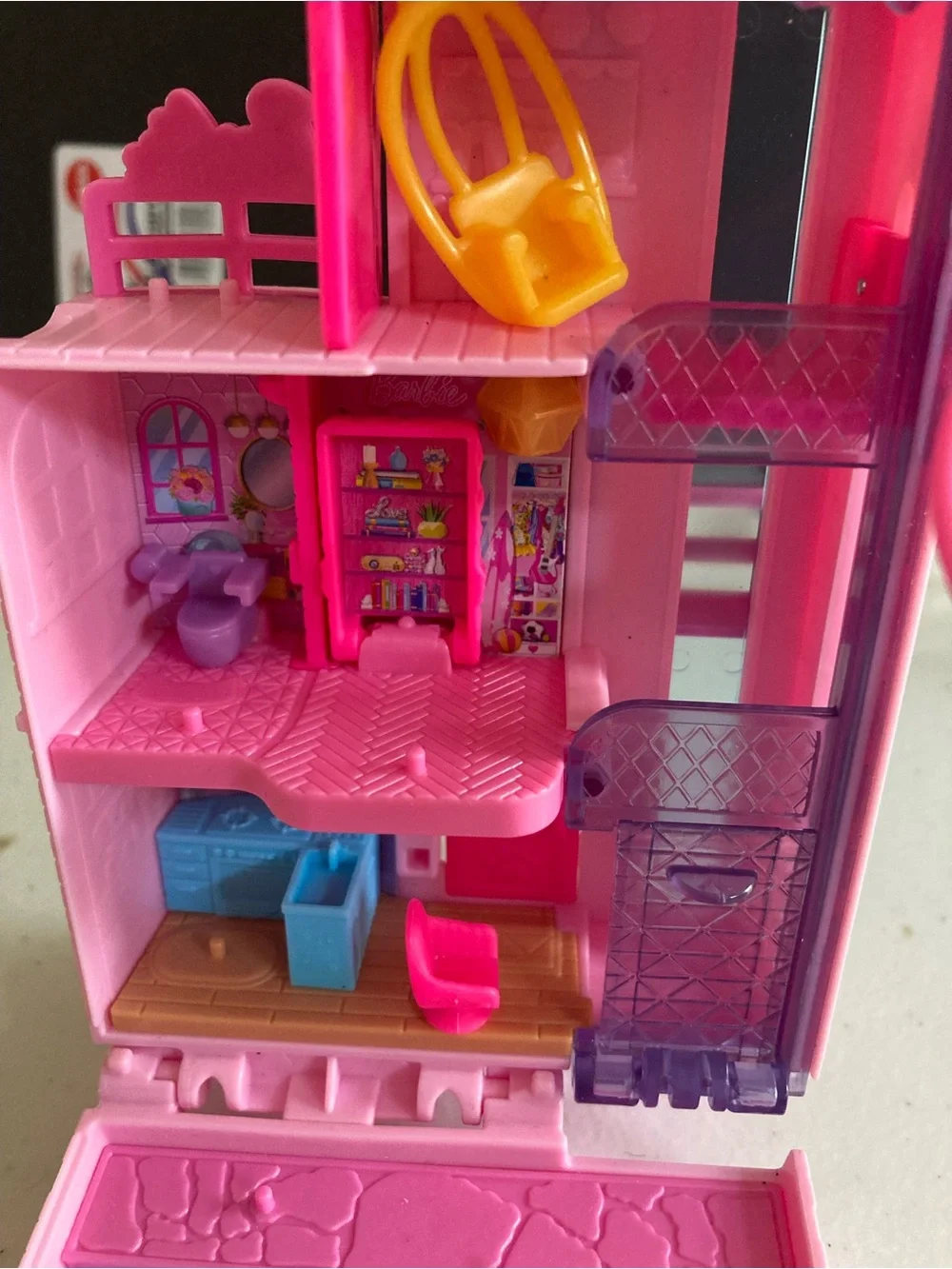 Poly Pocket Barbie Dream House Mini Playset Compact Dollhouse - Pink Mattel